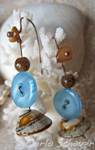 sea glass button copper earrings