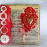 Encaustic Art mixed media collage with buttons