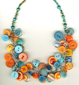 Orange and Blue Button Necklace