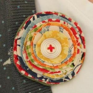 Button and Fabric Circle Brooch