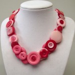 Pink and red button necklace