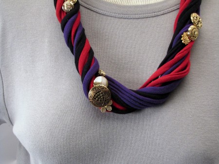 Button Embellished T-Shirt Necklace
