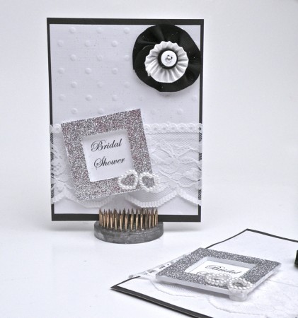 Black and white button bridal shower invitations