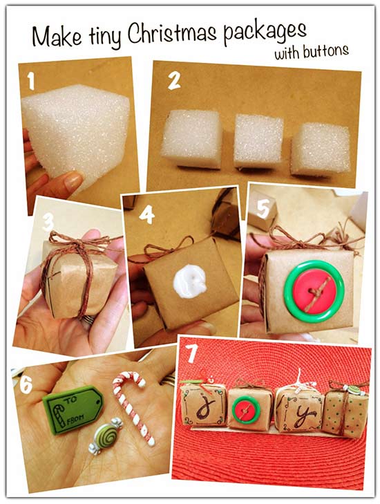 mini Christmas packages with buttons tutorial