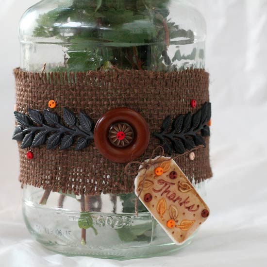 Buttons and burlap make pretty fall decor