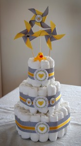 handmade yellow and grey baby shower decor