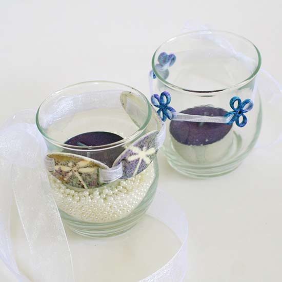 Wedding votives with handmade Dragonfly art by Jen Goode