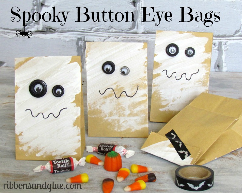 Spooky Button Eye Ghost Bags - great for Halloween Treat Bags