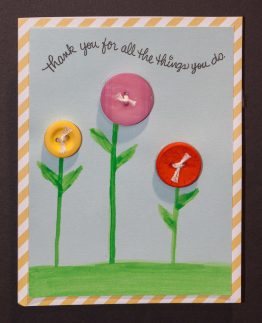 Cute thank you card with button flowers