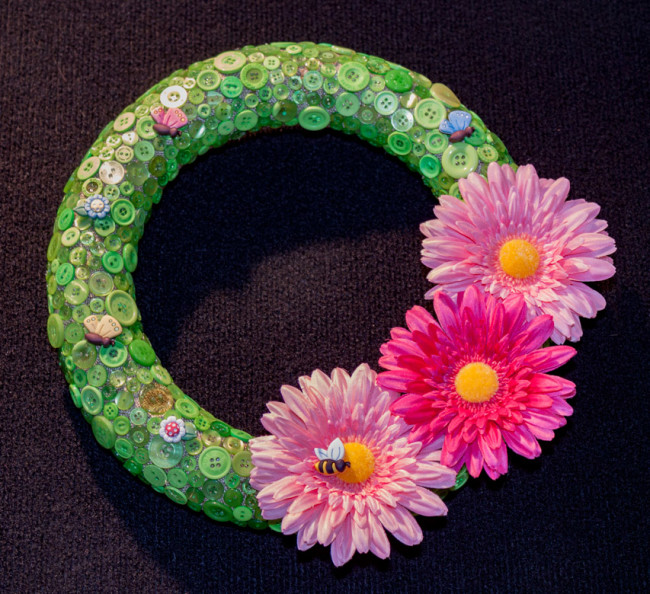 Spring Button wreath with flowers