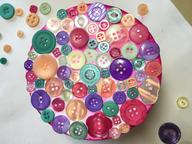 Buttons glued to wood trinket box lid