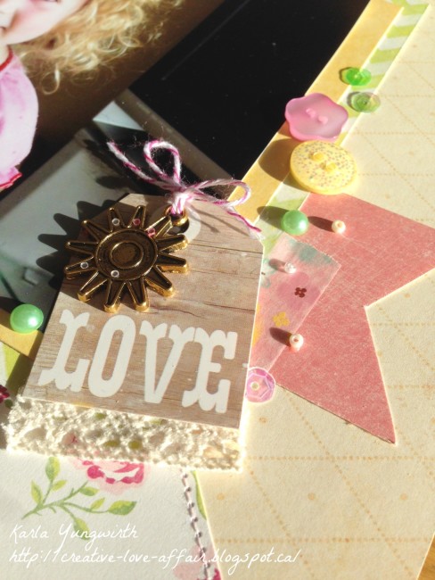 Scrapbook layout embellishment close-up