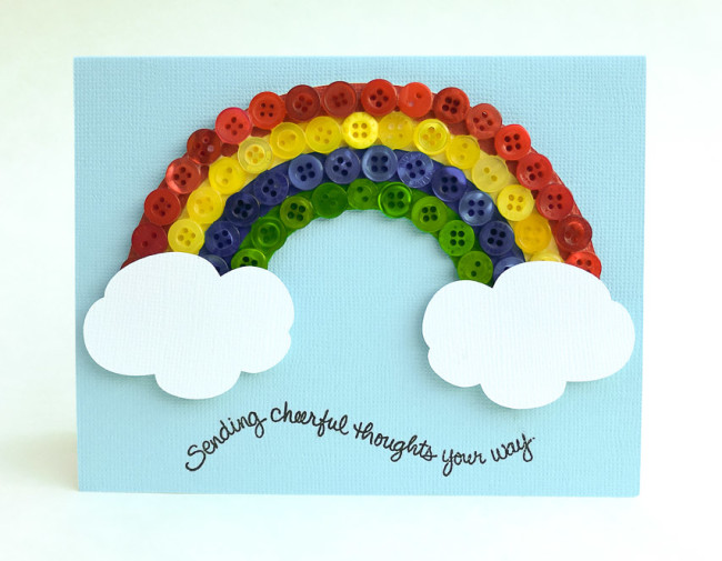 This happy button rainbow card is perfect to bring cheer for any occasion.