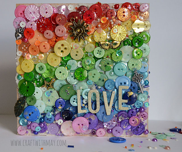 Rainbow Love Canvas with buttons by May Flaum