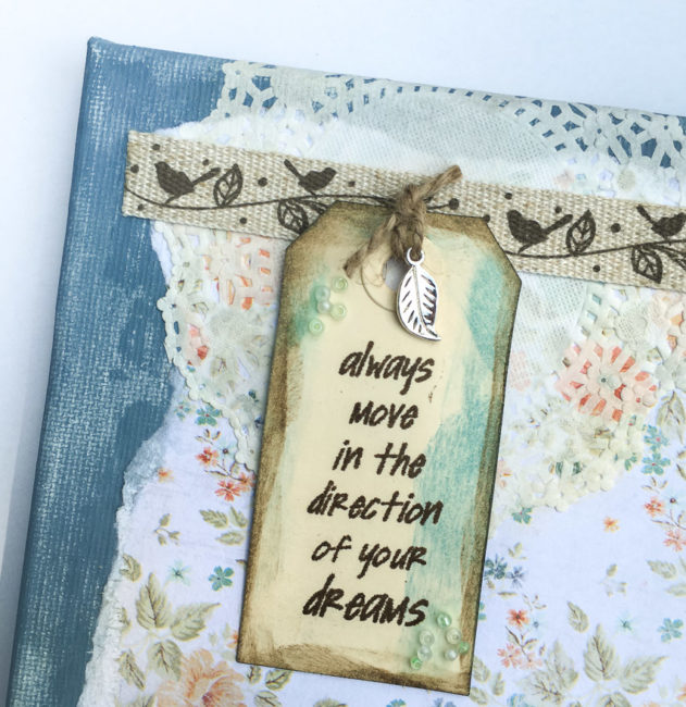 quote tag on mixed media canvas