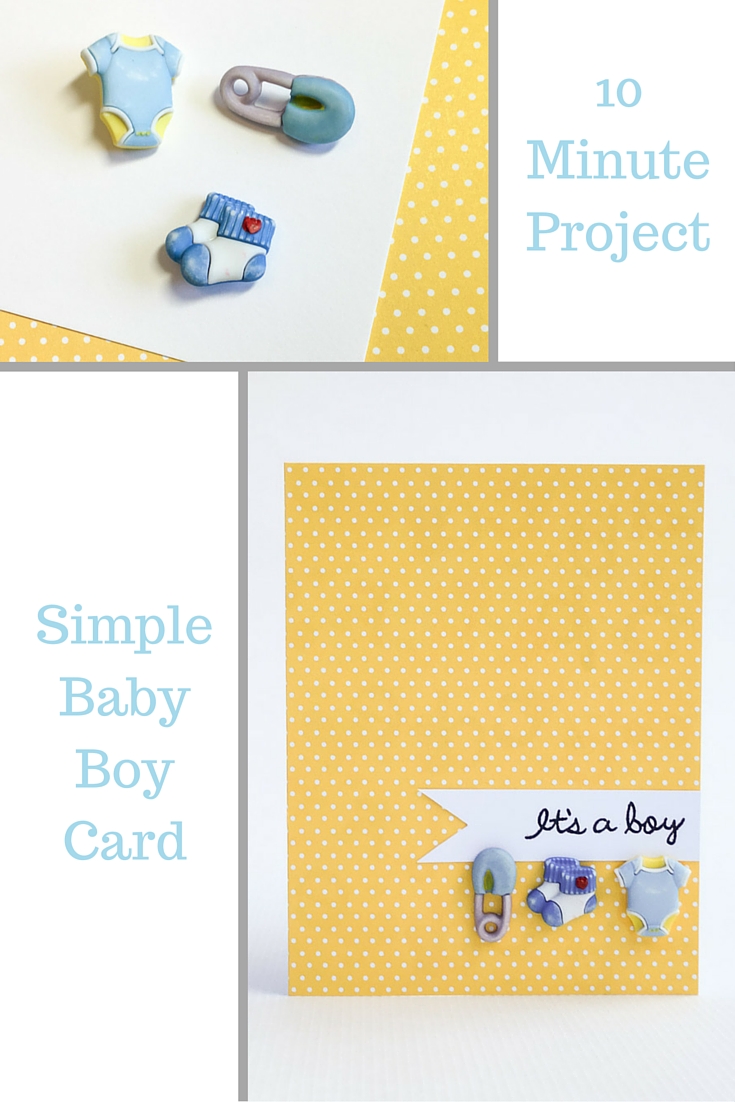 Simple Baby Boy Card using 3D buttons by Nancy Nally for ButtonsGaloreAndMore.com - great quick baby shower card or to welcome baby! 