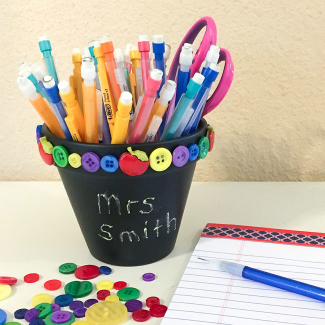 Back to School Flower Pot Pencil Holder for teacher gift or classroom decor. | Nancy Nally for ButtonsGaloreAndMore.com