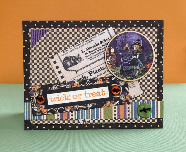 Trick or Treat halloween card by Nancy Nally for Buttons Galore