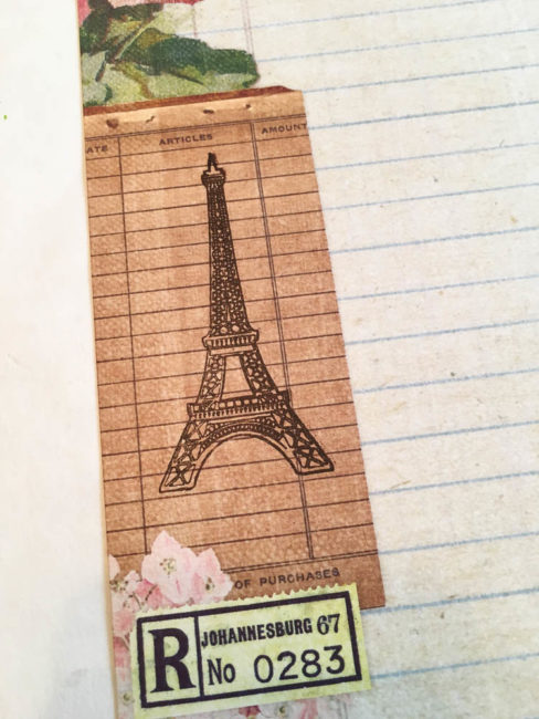 eiffel tower stamp on paris scrapbook layout background