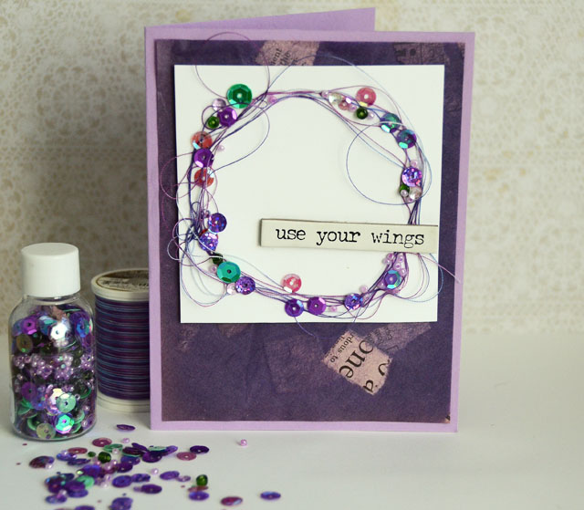 Use Your Wings Card by May Flaum using 28 Lilac Lane Bead & Sequin Mixes