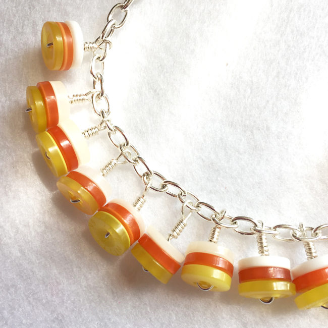 how to make a candy corn bracelet using 28 Lilac Lane buttons! 