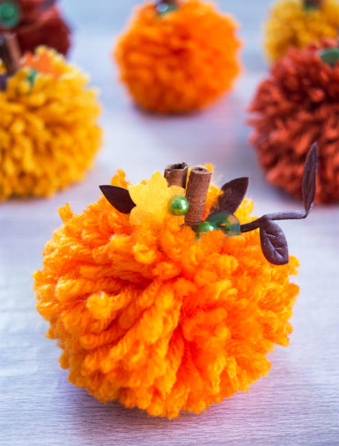 Make cute Pom Pom Pumpkins with Cinnamon Sticks and Autumn Afternoon Embellishments from 28 Lilac Lane