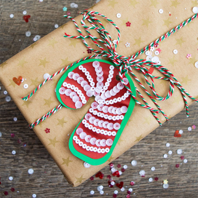 Sequin Christmas Candy Cane Gift Tags