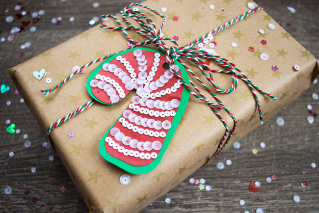 Candy Cane Sequin Christmas Gift Tag